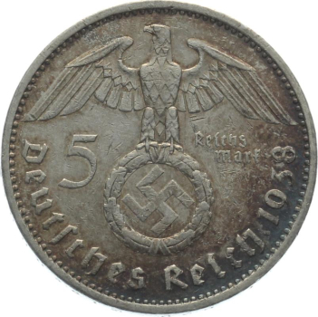 3. Reich 5 Mark 1938 A - Adler über Hakenkreuz